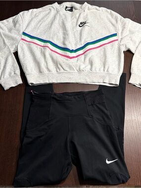 Nike Women’s Small Grey Crewneck Sweatshirt and Black Leggings